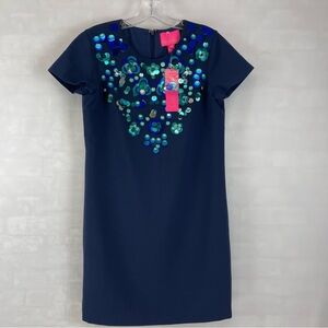 Lilly Pulitzer Lynn Sequin Embellished‎ Shift Dress Navy Size 2 NWT